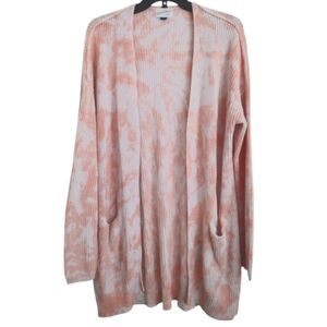 Universal Thread Long Peach White Tie Dyed Open Cardigan Pockets Size Medium
